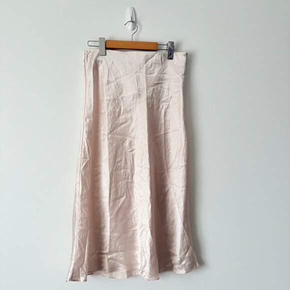 Aritzia Slip Satin Midi Skirt Nude Blush Champagne Size 10 - Picture 5 of 9